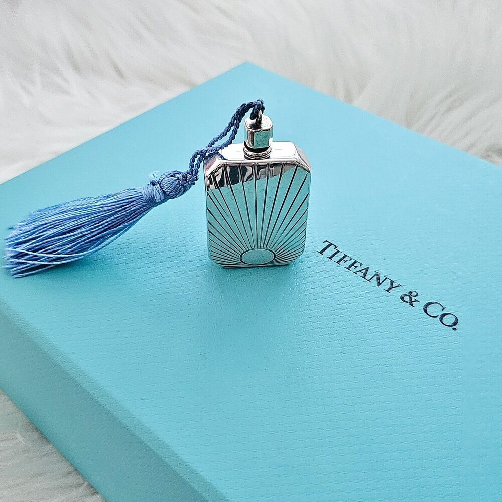 🧧SOLD🎋Vintage Tiffany & Co. Antique Silver Perfume Flask Bottle With Blue Tassel - Picture 5 of 10